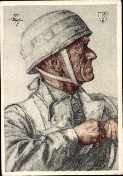 Künstler Ak Willrich, Wolfgang, Generalmajor Eugen Meindl, Fallschirmjäger, Portrait