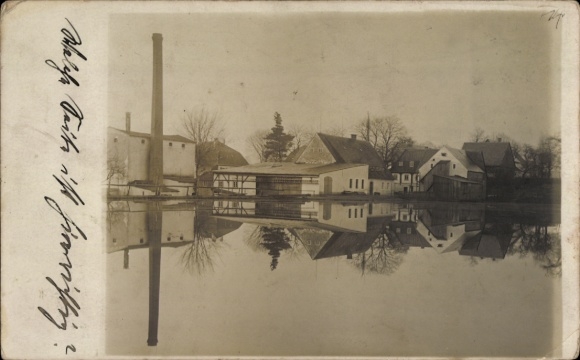 litho Niedercunnersdorf Kottmar in Oberlausitz, Saksen, gedeeltelijk zicht, waterreflectie