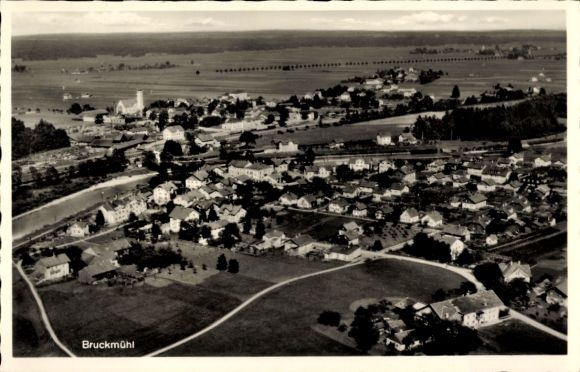 Postcard Bruckmühl in Upper Bavaria, aerial photograph