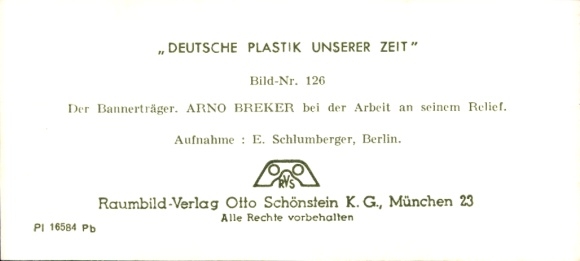 Stereo image photo "German Sculpture of Our Time", No. 126 Relief The Standard Bearer, Arno Breker
