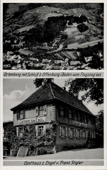 Postcard Ortenberg in Baden, aerial photograph, castle, guest house