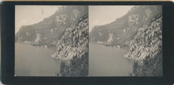 Stereo photo Sisikon Kt. Uri Switzerland, Lake Lucerne, 1908
