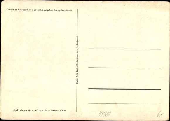 Artist Postcard Vieth, KH, Bochum in the Ruhr area, city of the 73rd German Catholic Day 1949