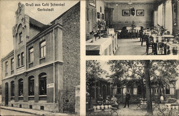 Ak Gerbstedt im Harzvorland, Gruß aus Café Schenkel, Innenansicht mit Tischen, nostalgisches Flai