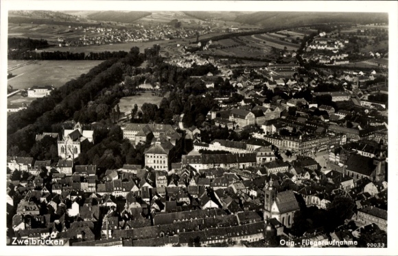 Postcard Zweibrücken, aerial photograph