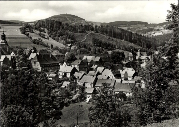 Postcard Lauenstein Altenberg in the Ore Mountains, beautiful view, view of houses, mountains in the background, W...