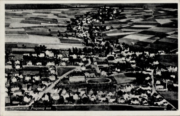 Postcard Lauter Bernsbach in the Ore Mountains Saxony, aerial view of rural surroundings, houses, fields