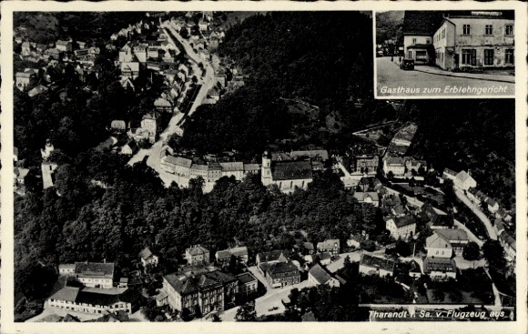 Ak Tharandt im Erzgebirge, Gasthaus Erblehngericht, Luftbildaufnahme, Fremdenzimmer, schöne Aussi