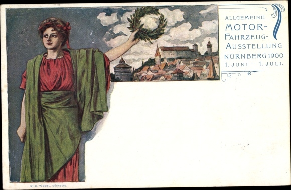 Briefpapier ansichtkaart Neurenberg in Midden-Franken Beieren, algemene motorvoertuigententoonstelling 1900, PP 15 C 30