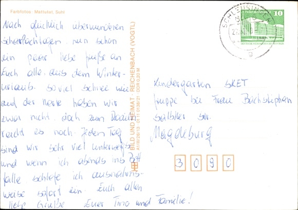 Postcard Rennsteig Thuringia, hiking huts, winter