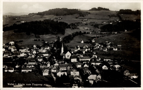 Postcard Weiler Simmerberg im Allgäu, aerial photograph
