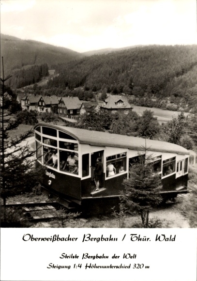 KP Oberweißbacher Bergbahn, Las Turyński, Najstromsza kolejka górska na świecie
