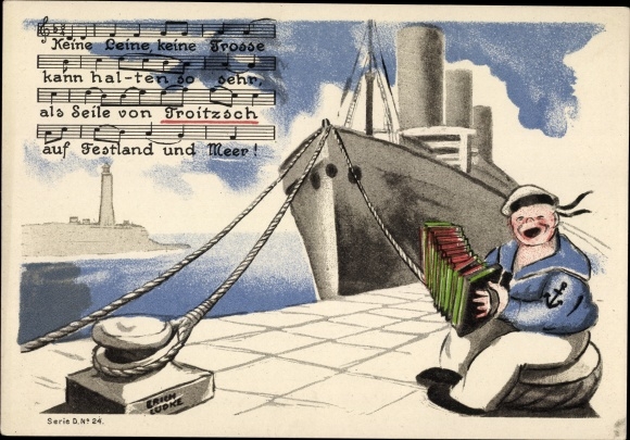 Artist PC Lüdke, E., Berlin Tempelhof, rope and cable works F. Troitzsch, sailor, steamer