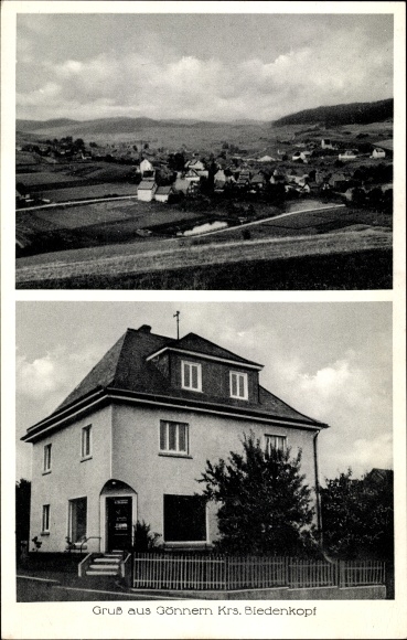 Postcard Gönnern Angelburg in Hesse, total view of the village, residential building