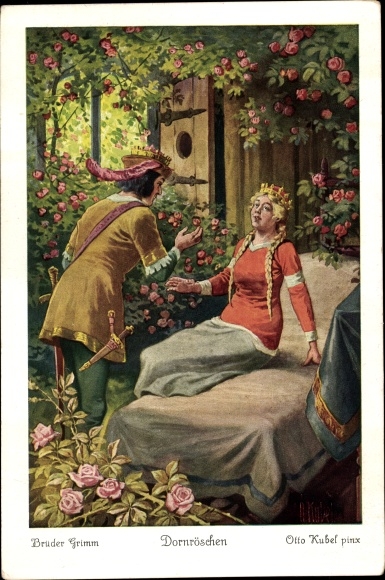 Kunstenaar Postkaart Kubel, Otto, Sprookjes, Gebroeders Grimm, Doornroosje, Prins