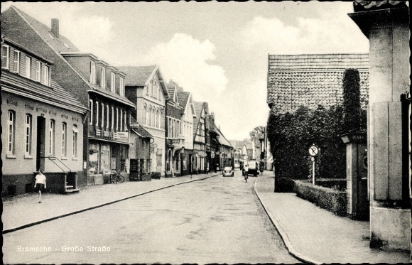 Ak Bramsche in Niedersachsen, Blick in die Große Straße, Geschäfte