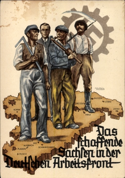 Artist Maps Postcard Buchholz Lützschena, F., The creative Saxony in the German Labor Front