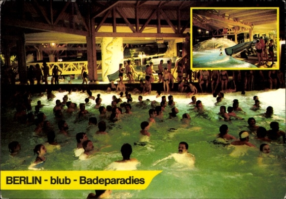 Postcard Berlin Neukölln Britz, Blub Badeparadies, bathers