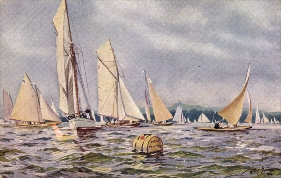 Artist Postcard Stöwer, Willy, lake, sailboats