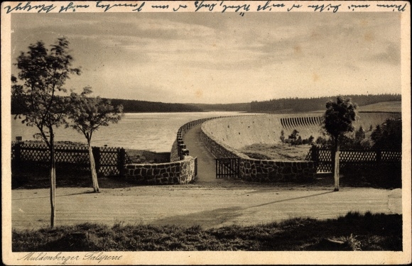 Postcard Muldenberg Grünbach in Vogtland Saxony, view of the dam