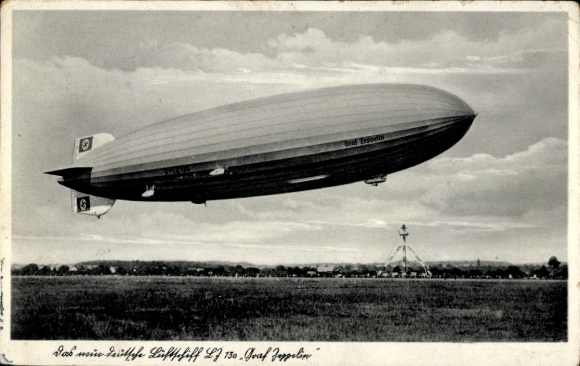 Postcard airship LZ 130 Graf Zeppelin, landing in Görlitz 1939