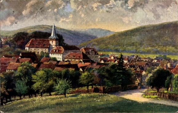 Künstler Ak Bad König in Hessen, Gesamtansicht, Kirche