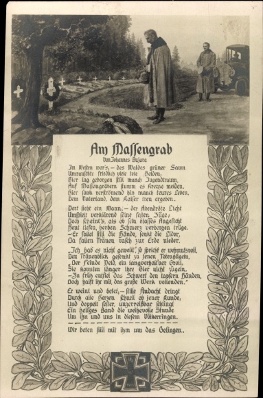 Passepartout Ak Massengrab Dt. Soldaten, Kaiser Wilhelm II., Gedicht Am Massengrab v. J. Bujara