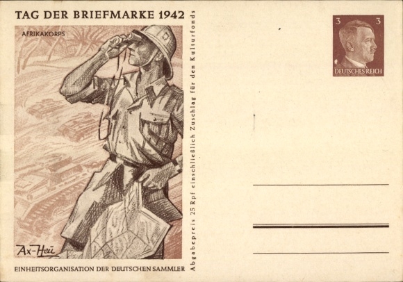KP artysty papeterii pocztowej Axster Heudtlaß, Afrika Korps, Dzień Znaczka 1942