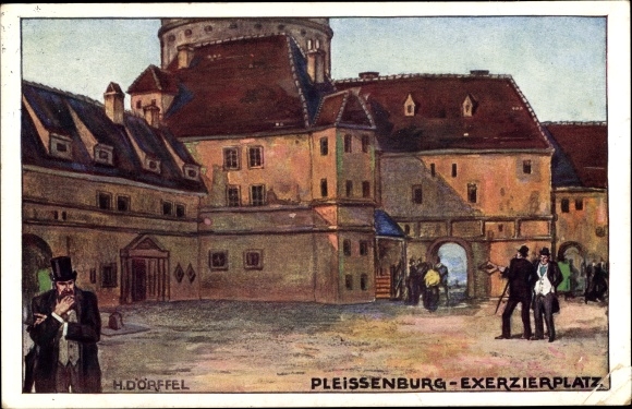 Artist Postcard Dörffel, Leipzig in Saxony, construction exhibition 1913, Pleissenburg, parade ground