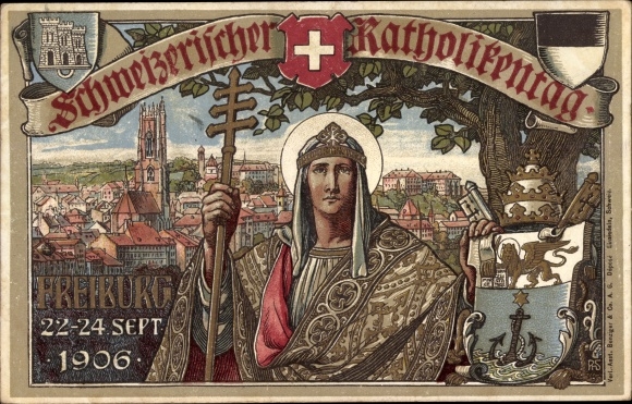 Coat of arms artist PC Friborg Freiburg Stadt Schweiz, Schweizerischer Katholikentag 1906