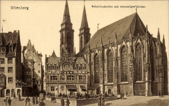 Ak Nürnberg, Sebalduskirche mit ehemaliger Schau