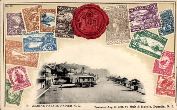 Briefmarken PC Napier Neuseeland, Marine Parade