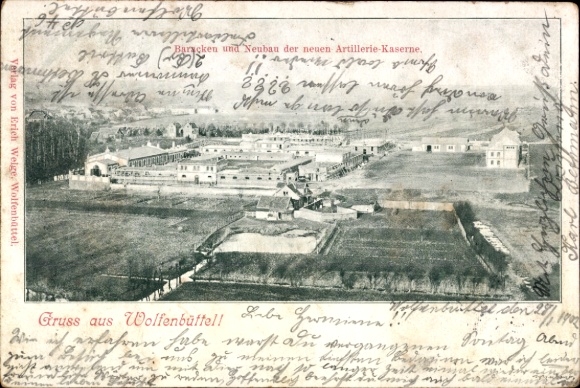 Ak Wolfenbüttel in Niedersachsen, Baracken und Neubau der neuen Artillerie-Kaserne