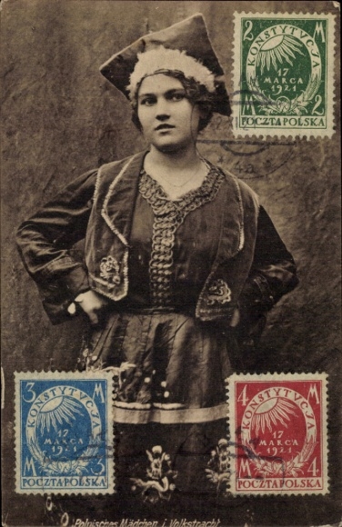 Postcard Woman in Polish Folk Costume
