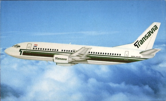 Postcard Dutch passenger aircraft, Boeing 737 300, Transavia