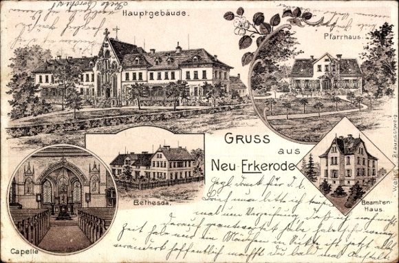 Chromo-Litho Neuerkerode Sickte in Lower Saxony, rectory, Bethesda, chapel, civil servants' house