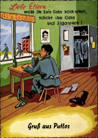 PC Putlos military training area near Oldenburg in Holstein, soldier, desk, locker, poem