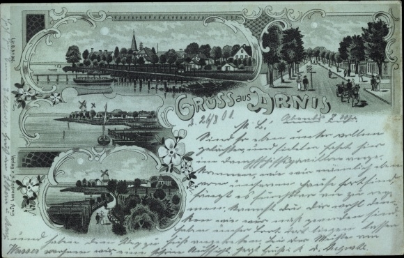 Mondschein Litho Bad Arnis an der Schlei, Straßenpartie, Ortsansichten