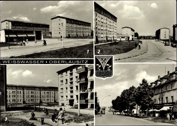 Postcard Weißwasser in Oberlausitz, Muskauer Strasse, Humboldtstrasse, Gutenbergstrasse, playground
