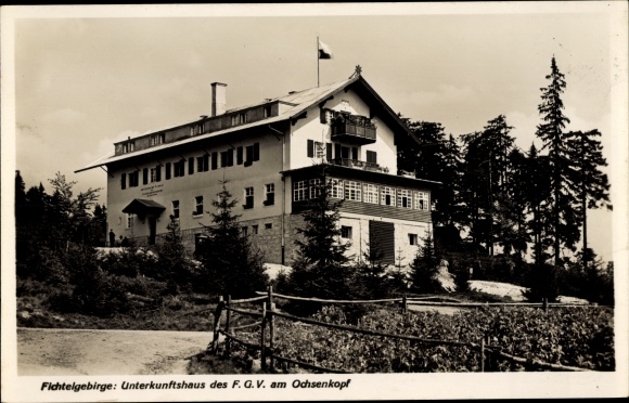 Postcard Weißenstadt in the valley of the Eger Fichtelgebirge, accommodation house of the FGV at the Ochsenkopf