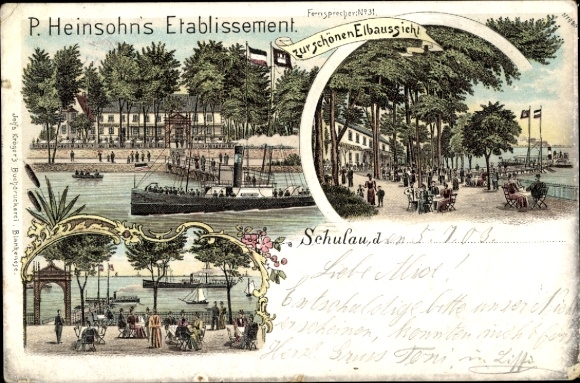 litho Schulau Wedel in de wijk Pinneberg, etablissement met prachtig uitzicht op de Elbe