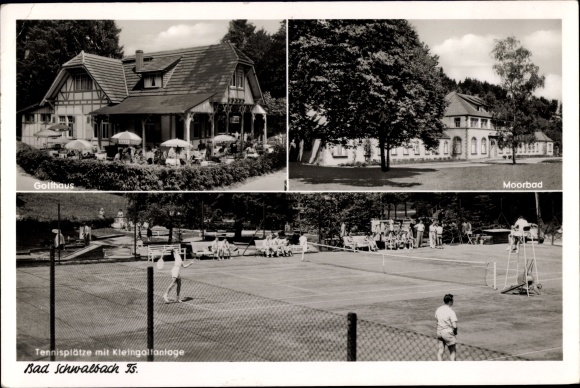 Postcard Schwalbach am Taunus Hessen, inn, tennis court with allotment gardens