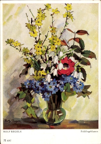 Artist Postcard Regele, R., Spring flowers, bouquet