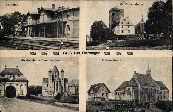 Ak Dormagen am Niederrhein, Bahnhof, St. Vinzenshaus, Missionshaus Knechsteden, Raphaelshaus