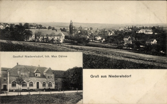 Postcard Niederelsdorf Lunzenau in Saxony, general view, Gasthof Niederelsdorf