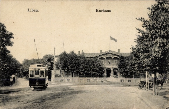 Postcard Liepaja Libau Latvia, Kurhaus, tram no. 13