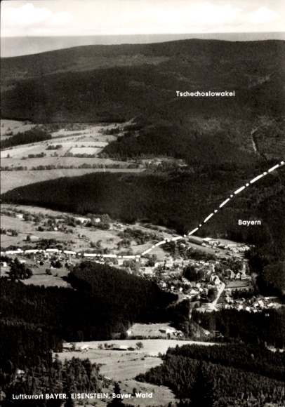Postcard Bayerisch Eisenstein in the Bavarian Forest of Lower Bavaria, Czechoslovakia-Bavaria border
