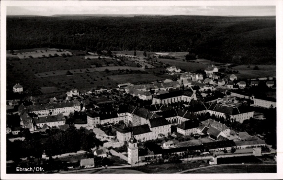 Postcard Ebrach in Upper Franconia in the Steigerwald, aerial photograph, Gasthof Wilz, monastery