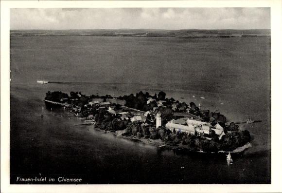 Postcard Fraueninsel Chiemsee Upper Bavaria, aerial photograph