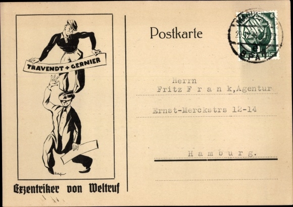 Postcard Travendt and Gernier, eccentrics of world renown